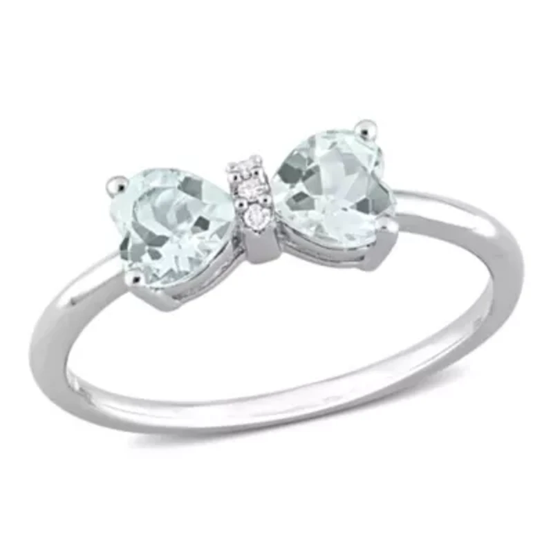 Aquamarine and Diamond Accent Bow Ring Sterling Silver