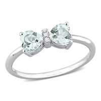 Aquamarine and Diamond Accent Bow Ring Sterling Silver
