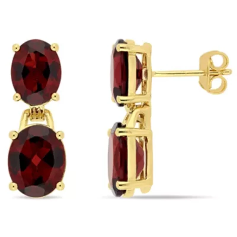 Garnet Dangle Earrings in Yellow Plated Sterling Silver