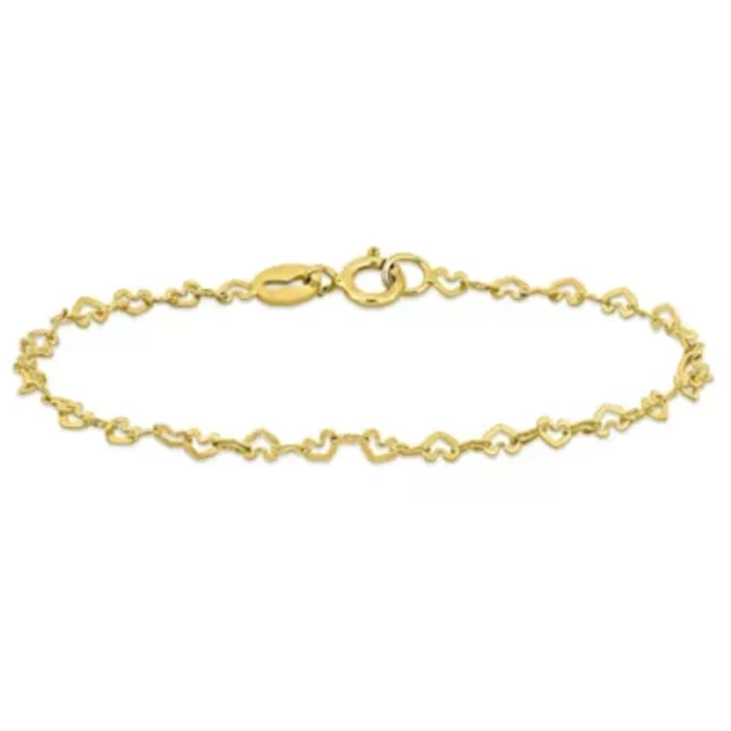 2mm Heart Link Baby Bracelet in 14K Yellow Gold