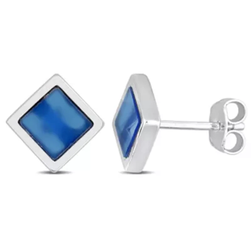 Blue Agate Stud Earrings in Sterling Silver