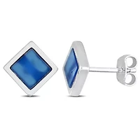 Blue Agate Stud Earrings in Sterling Silver