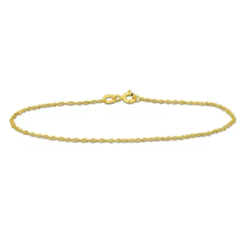 1.2mm Sparkling Singapore Anklet in 14K Yellow Gold