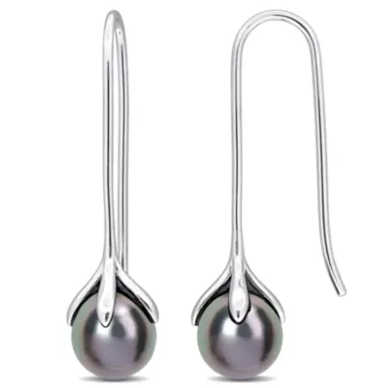 10-11mm Black Tahitian Cultured Pearl Hook Earrings in Sterling Silver