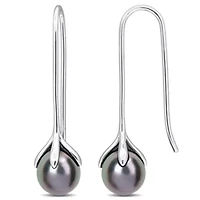 10-11mm Black Tahitian Cultured Pearl Hook Earrings in Sterling Silver