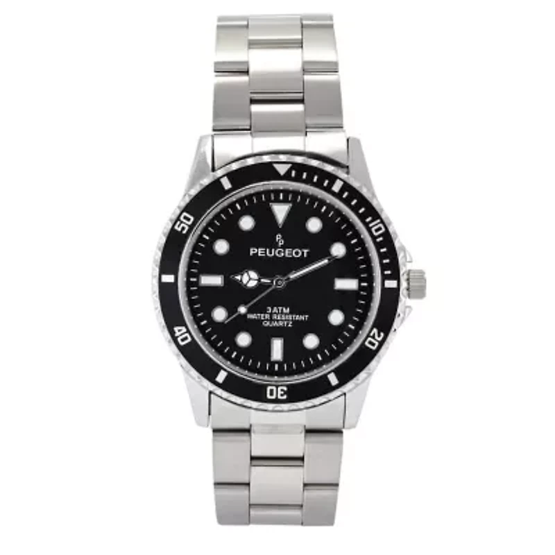 Men's 40mm Black Dial Sport Bezel Stainless Steel Bracelet Watch
