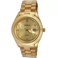 Peugeot Men's 40mm Gold dial 14K Gold Plated Genuine Diamond Dial Watch with Gold-Tone Bracelet Strap