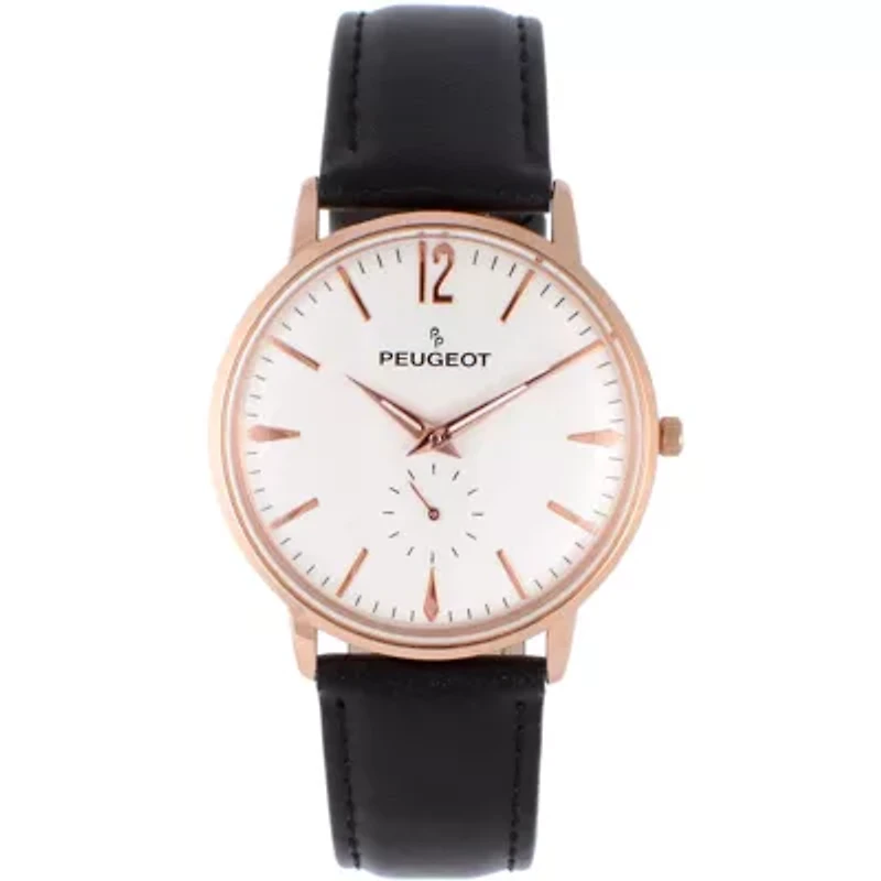 Peugeot Men's 40mm Rose Gold Vintage Remote Sweep Leather Strap Watch