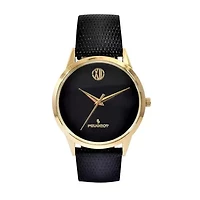 Peugeot Men's 40mm Wafer Slim Round Gold-Plated Case Watch-Black