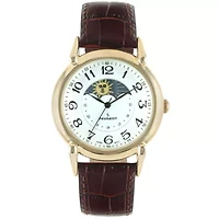Peugeot Men's 40mm Vintage White Dial Sun Moon Brown Leather Strap Watch