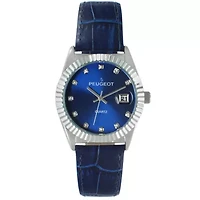 Peugeot Women's 36mm Blue Fluted Bezel Watch with Leather Strap