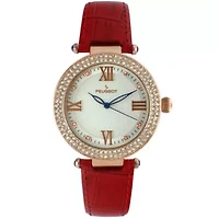 Women's 38mm Red Watch Crystal Bezel Leather Strap