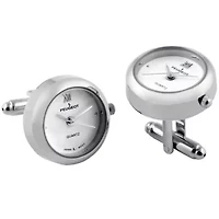 Men's Silver - White Real Working Time Cufflinks