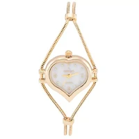 Womens Gold-Tone Heart Shape Wire Watch with Mother of Pearl dial