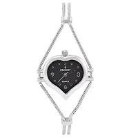 Womens Silver Heart Shape Wire Watch with Black dial