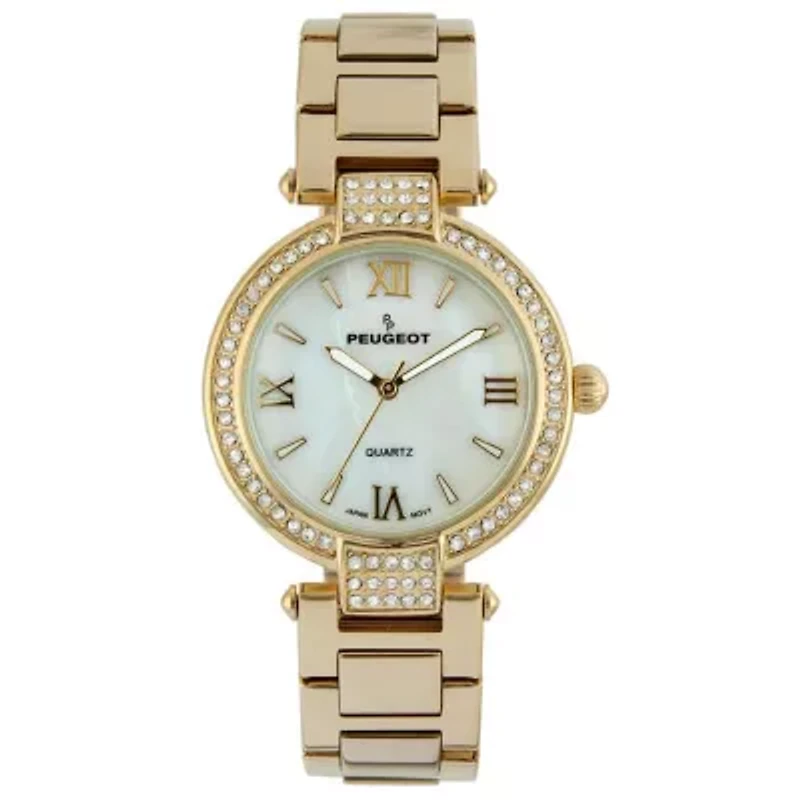 Women 38mm Gold Plated Bracelet Watch With Crystal Bezel