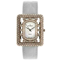 Women's Couture Crystal Gold Watch Tank shape with White Leather Strap