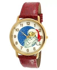 Unisex 34mm Round Novelty Santa Claus Watch with Red Leather Strap