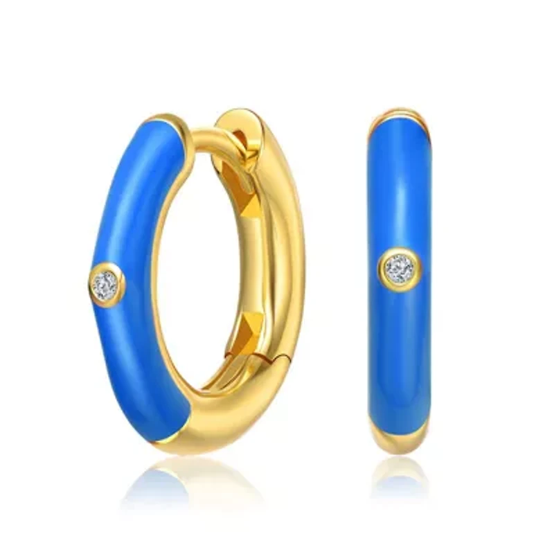 Lab Created 14K Gold Plated Enamel & Clear Cubic Zirconia Hoop Earrings for Kids