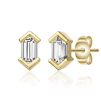 Lab Created Sterling Silver with Clear Mini Cubic Zirconia Baguette Geometric Stud Earrings