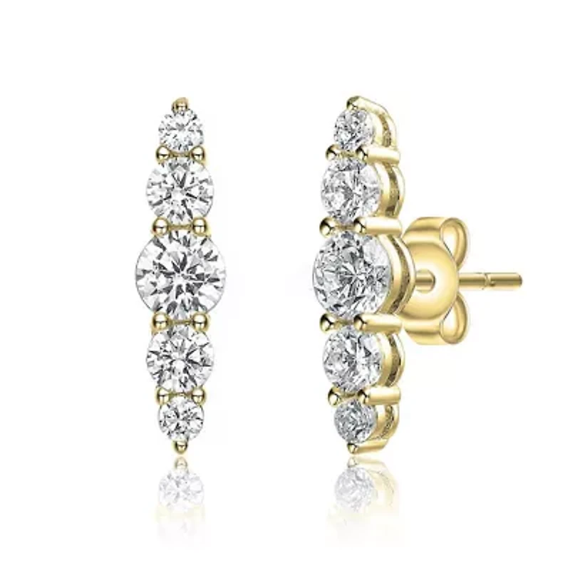 Lab Created Sterling Silver with Clear Cubic Zirconia 5-Stone Linear Journey Earrings