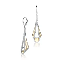 Lab Created Sterling Silver with Clear Cubic Zirconia Drop Ribbed Pear Alike Earrings