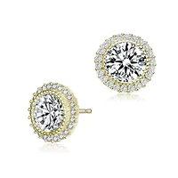 Lab Created Sterling Silver with Clear Round Cubic Zirconia Milgrain Set Halo Stud Earrings
