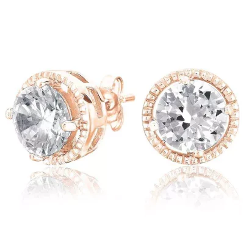 Lab Created Sterling Silver with Clear Cubic Zirconia Round Stud Earrings