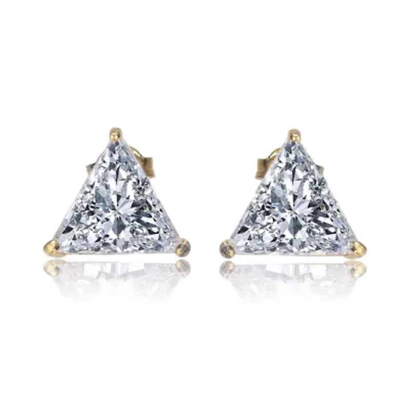 Lab Created Sterling Silver with Clear Cubic Zirconia Triangle Earrings