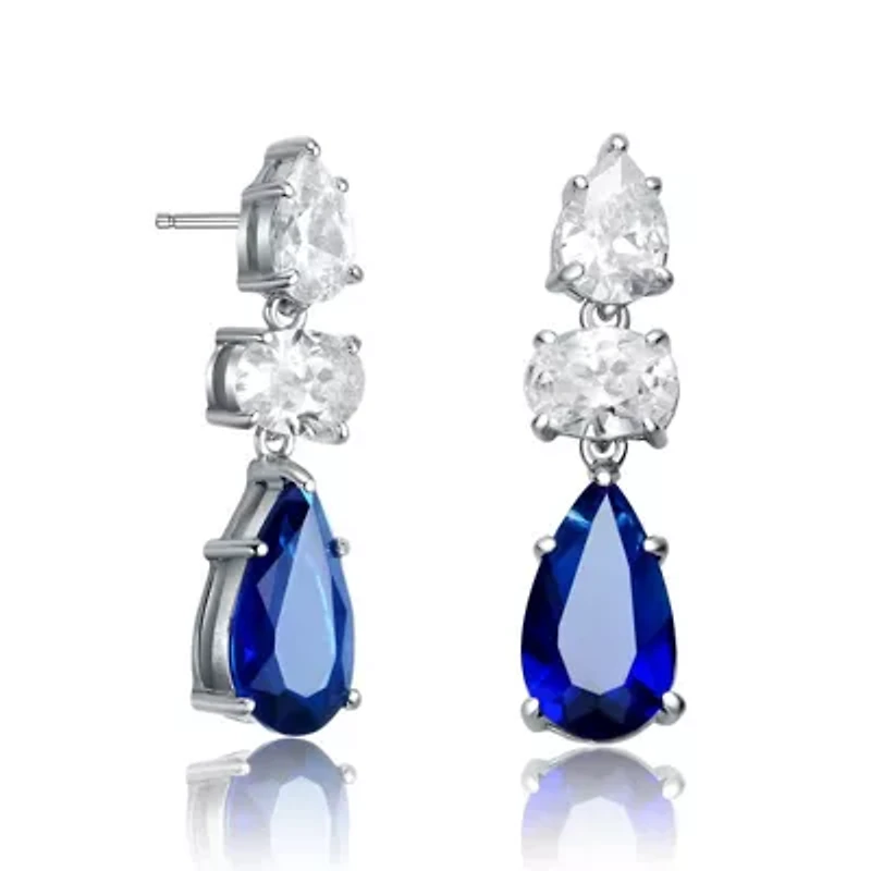 Lab Created Sterling Silver White Gold Plated with Colored Pear Shape and Oval Cubic Zirconia Drop Earrings
