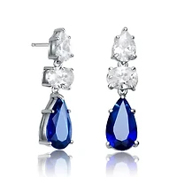 Lab Created Sterling Silver White Gold Plated with Colored Pear Shape and Oval Cubic Zirconia Drop Earrings