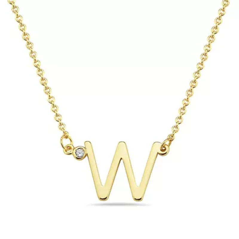 Lab Created 14K Gold Plated with Clear Cubic Zirconia Initial Necklace