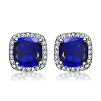 Lab Created Sterling Silver White Gold Plated with Colored Cubic Zirconia Halo Stud Earrings