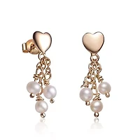 Lab Created Sterling Silver with White Pearl Heart Shape Drop Earrings for Teens