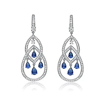 Lab Created Sterling Silver with Colored Cubic Zirconia Double Teardrop Chandelier Earrings