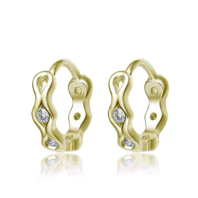 Lab Created Sterling Silver with Clear Cubic Zirconia Small Round Hoop Earrings
