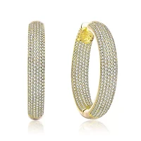 Lab Created Sterling Silver with Clear Cubic Zirconia 10-Row French Pave Inside Out Hoop Earrings