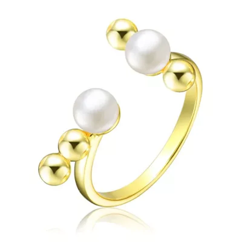 Lab Created Sterling Silver 14K Gold Plated with White 5MM freshwater Pearls Modern Ring