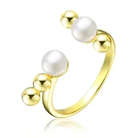 Lab Created Sterling Silver 14K Gold Plated with White 5MM freshwater Pearls Modern Ring