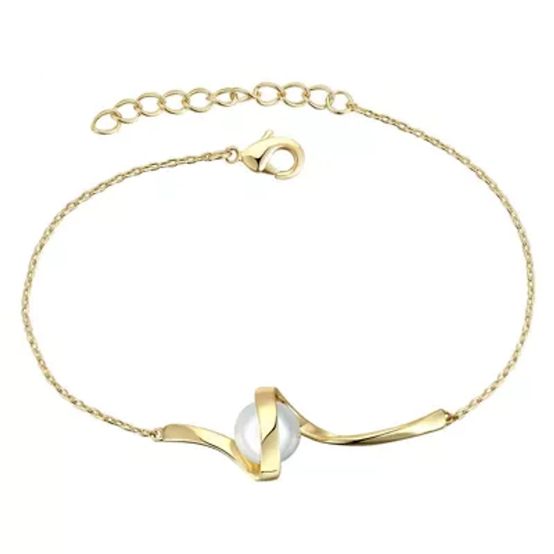 Lab Created Sterling Silver with 7mm White Freshwater Pearl Adjustable Layering Bracelet