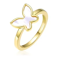 Lab Created 18K Gold Plated with White Mother of Pearl Butterfly Ring for Kids