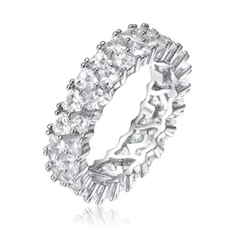 Lab Created White Gold Plated with Clear Cubic Zirconia Wedding Band Ring