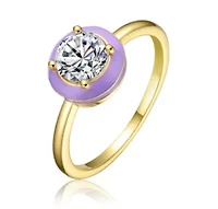 Lab Created 14K Gold Plated with Cubic Zirconia & Purple Enamel Bezel Stacking Ring for Teens