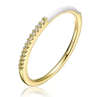 Lab Created 14K Gold Plated with Clear Cubic Zirconia White Enamel Half & Slim Stacking Ring for Kids