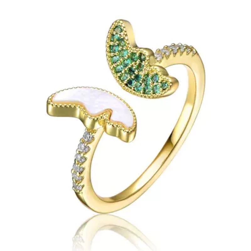 Lab Created 14K Gold Plated with Green Cubic Zirconia Changeable Butterfly Ring for Teens
