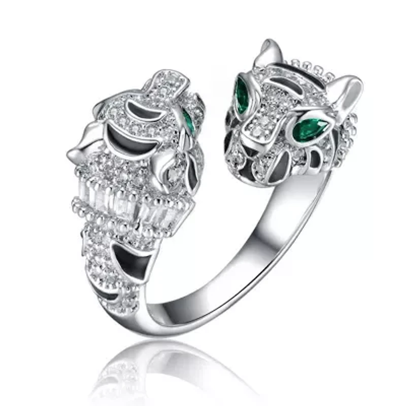 Lab Created White Gold Plated with Clear Cubic Zirconia Panther Bypass Ring