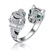 Lab Created White Gold Plated with Clear Cubic Zirconia Panther Bypass Ring