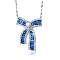 Lab Created Sterling Silver White Gold Plated with Colored Cubic Zirconia Bowtie Necklace