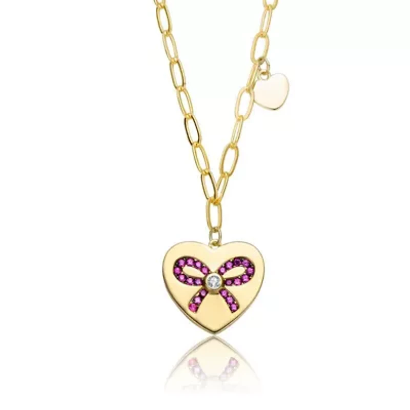 Lab Created Sterling Silver with Clear Cubic Zirconia Heart Paper Clip Chains Necklace