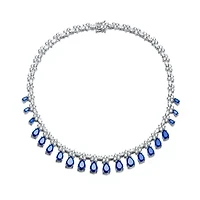 Lab Created Sterling Silver White Gold Plated with Colored Cubic Zirconia Marquise Drop Necklace